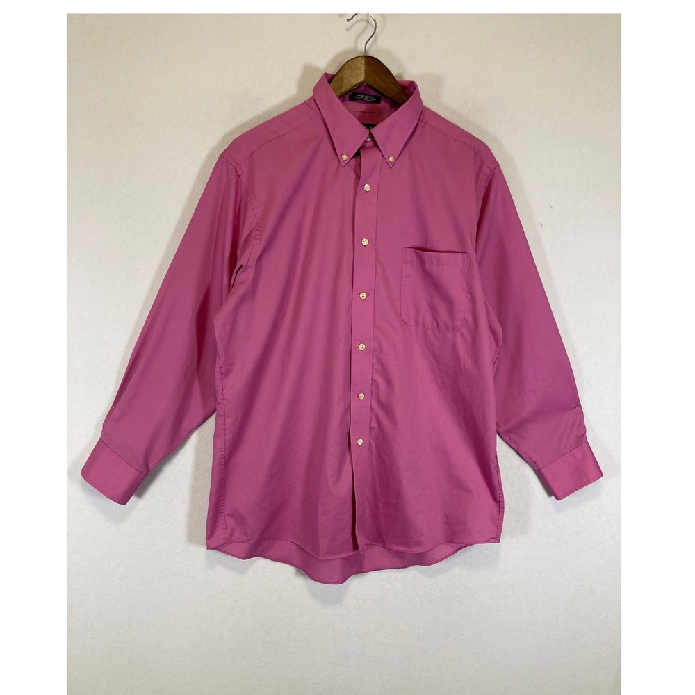 Preppy Chaps‎ Mens 16-16.5 Pink Classic Fit Twill Long Sleeve Button Down Shirt